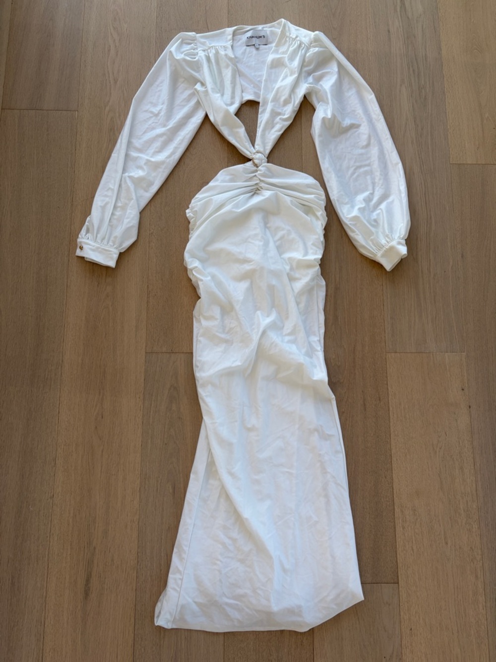 White Cutout Maxi Dress with Long Sleeves